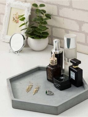 Gray Hexagon Concrete Tray - Modern Home Bath Organizer